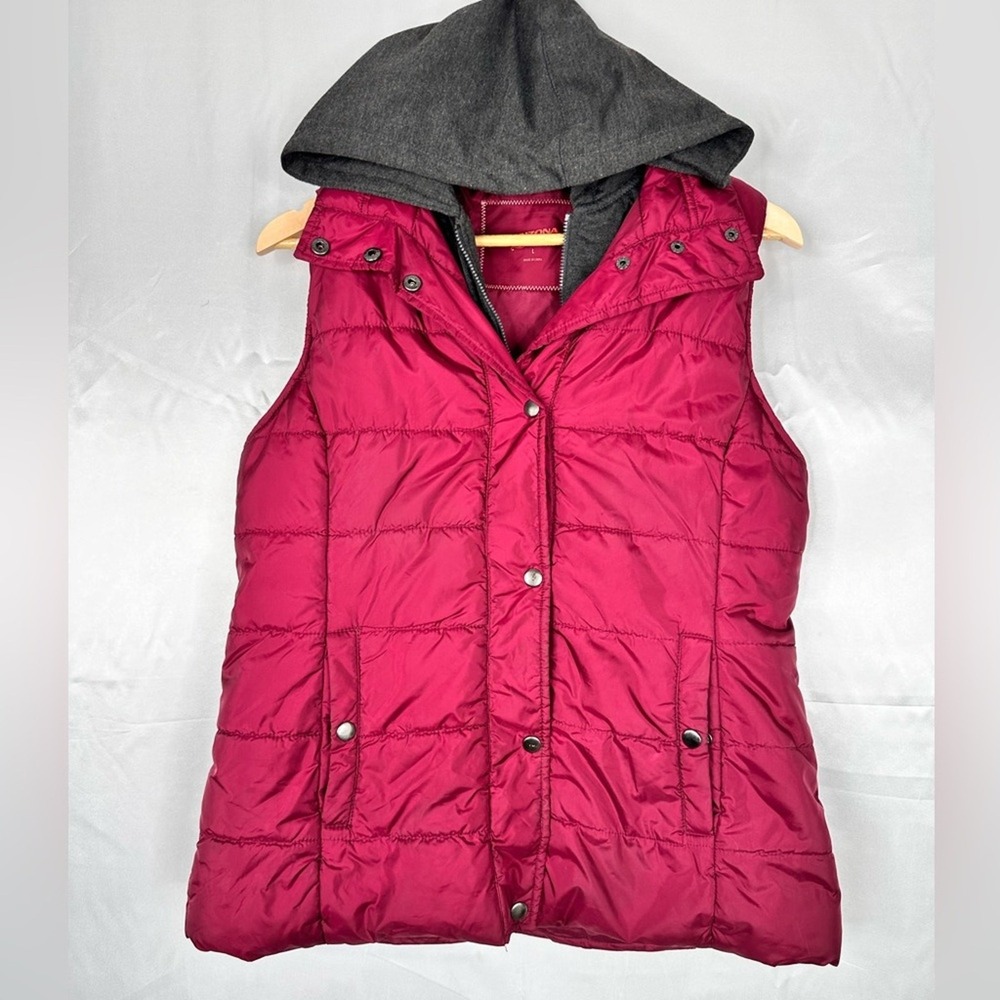 Arizona Jean Co Womens Pink Quilted Puffer Vest with Grey Hood Large